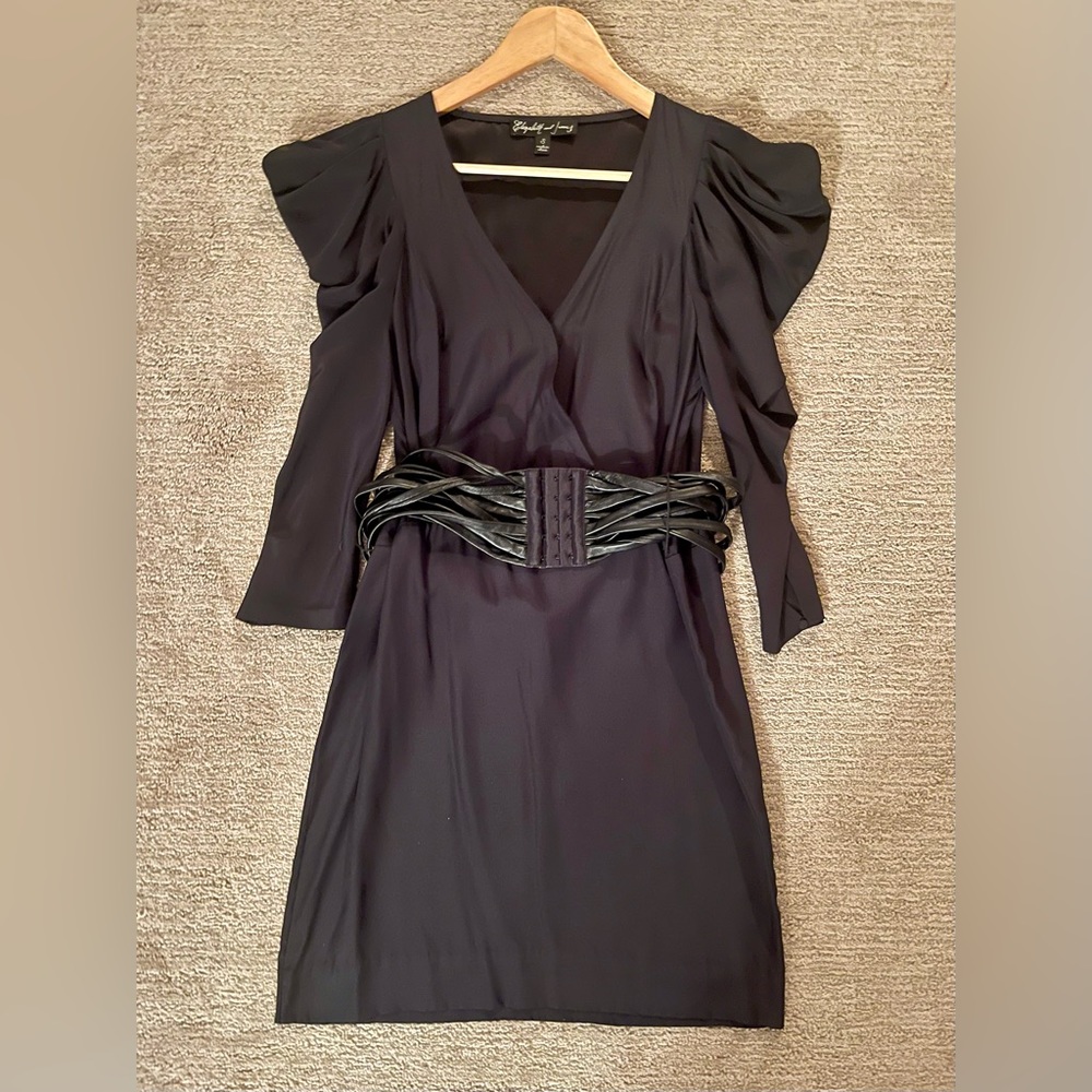 Elizabeth and James Black Mini Dress with Statement Belt